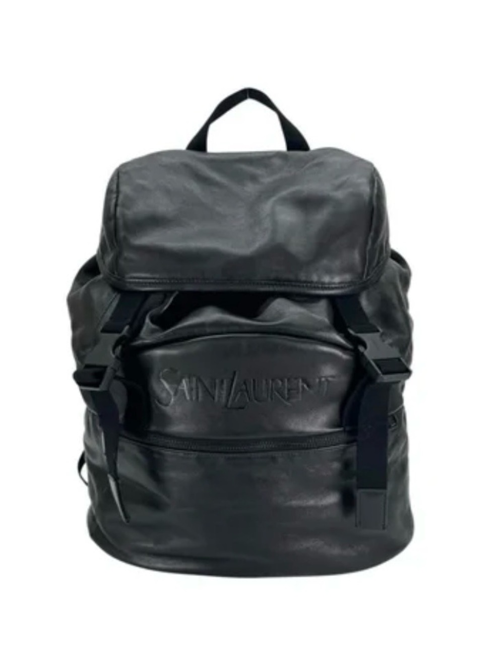 Saint Laurent Black Embossed Leather Backpack
